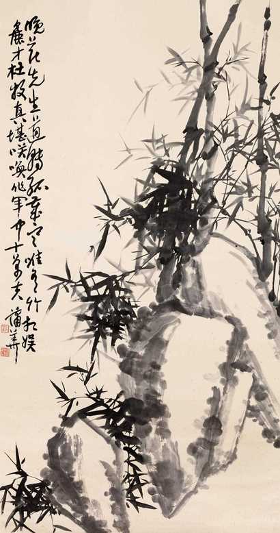 蒲华 竹石 立轴